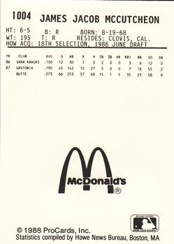 1988 ProCards #1004 Jim McCutchen Back