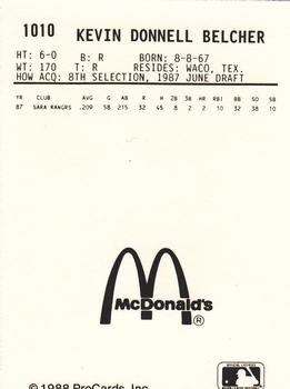 1988 ProCards #1010 Kevin Belcher Back