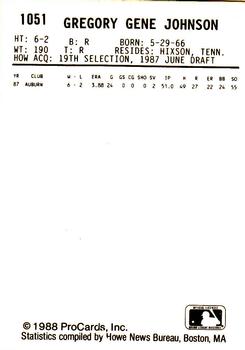 1988 ProCards #1051 Greg Johnson Back
