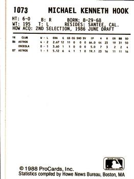 1988 ProCards #1073 Mike Hook Back