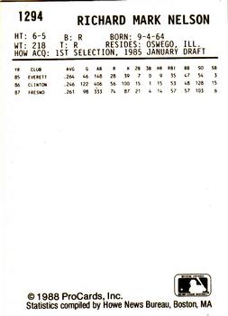 1988 ProCards #1294 Rick Nelson Back