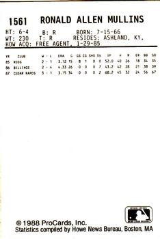 1988 ProCards #1561 Ron Mullins Back
