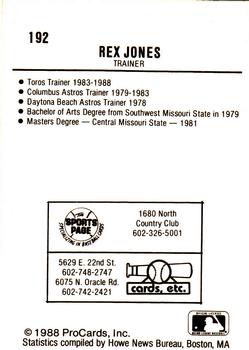 1988 ProCards #192 Rex Jones Back
