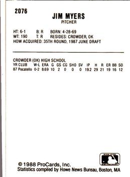 1988 ProCards #2076 Jimmy Myers Back