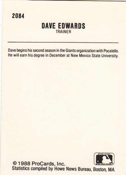 1988 ProCards #2084 Dave Edwards Back