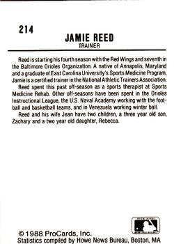 1988 ProCards #214 Jamie Reed Back