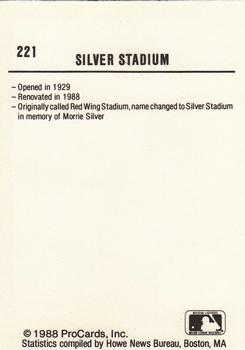 1988 ProCards #221 Silver Stadium Back