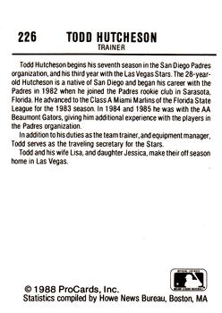 1988 ProCards #226 Todd Hutcheson Back