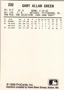 1988 ProCards #232 Gary Green Back