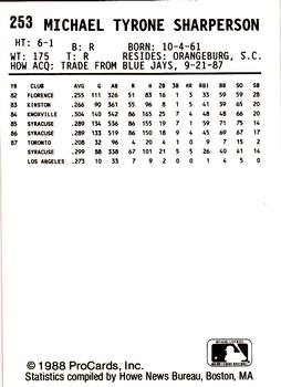 1988 ProCards #253 Mike Sharperson Back