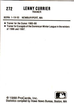 1988 ProCards #272 Lenny Currier Back