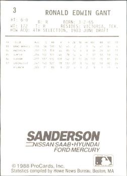 1988 ProCards #3 Ron Gant Back