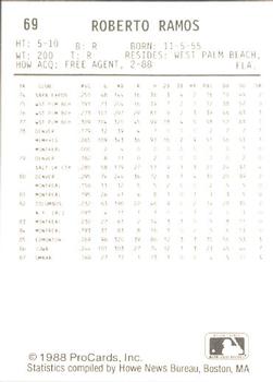 1988 ProCards #69 Bobby Ramos Back