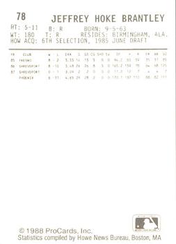 1988 ProCards #78 Jeff Brantley Back
