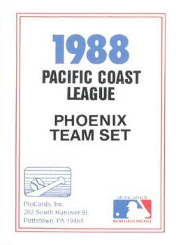 1988 ProCards #NNO Phoenix Firebirds Checklist Front