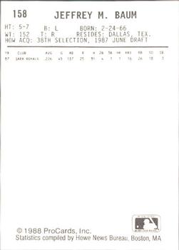 1988 ProCards #158 Jeff Baum Back