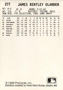 1988 ProCards #277 Jim Olander Back