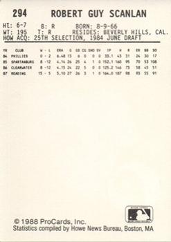 1988 ProCards #294 Bob Scanlan Back