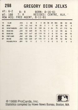 1988 ProCards #298 Greg Jelks Back