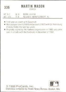 1988 ProCards #336 Martin Mason Back