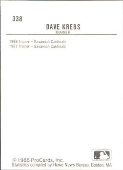 1988 ProCards #338 Dave Krebs Back