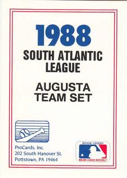 1988 ProCards #NNO Augusta Pirates Checklist Front