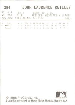 1988 ProCards #394 John Reilley Back