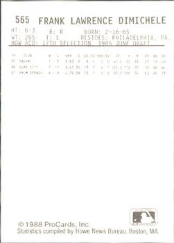 1988 ProCards #565 Frank Dimichele Back