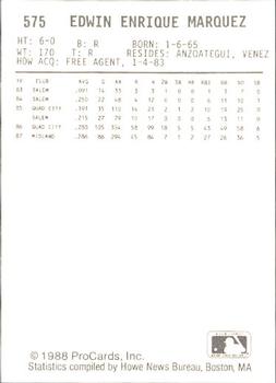 1988 ProCards #575 Edwin Marquez Back