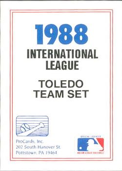 1988 ProCards #NNO Toledo Mud Hens Checklist Front