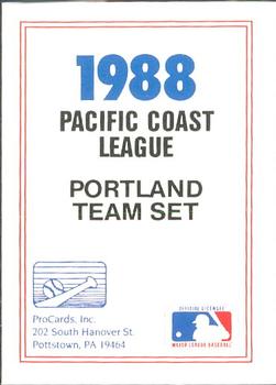 1988 ProCards #NNO Portland Beavers Checklist Front