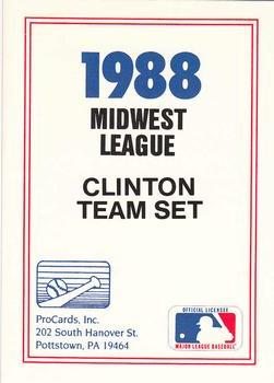 1988 ProCards #NNO Clinton Giants Checklist Front