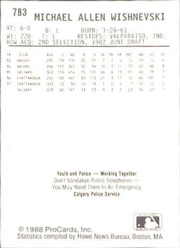 1988 ProCards #783 Mike Wishnevski Back