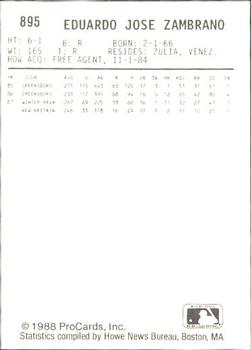 1988 ProCards #895 Eddie Zambrano Back