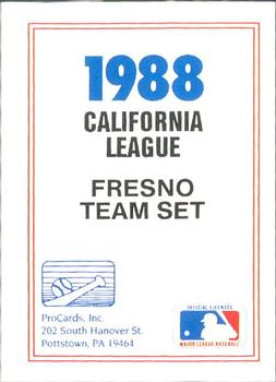 1988 ProCards #NNO Fresno Suns Checklist Front