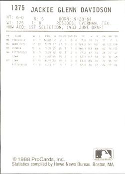 1988 ProCards #1375 Jackie Davidson Back