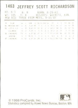 1988 ProCards #1463 Jeff Richardson Back