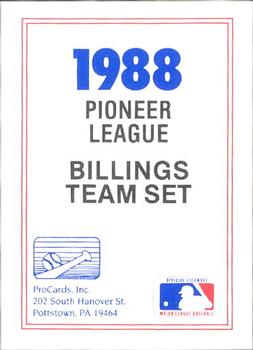1988 ProCards #NNO Billings Mustangs Checklist Front