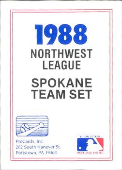 1988 ProCards #NNO Spokane Indians Checklist Front