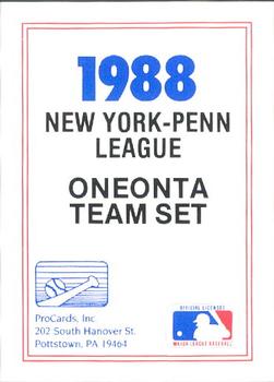 1988 ProCards #NNO Oneonta Yankees Checklist Front