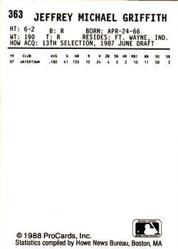 1988 ProCards #363 Jeff Griffith Back