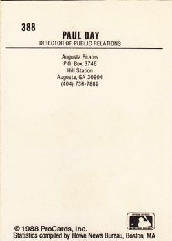 1988 ProCards #388 Paul Day Back