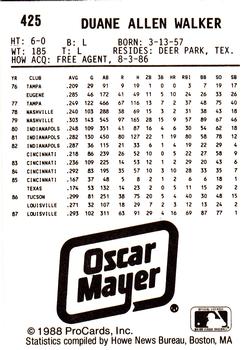 1988 ProCards #425 Duane Walker Back