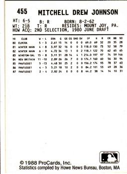 1988 ProCards #455 Mitch Johnson Back