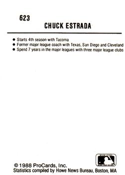 1988 ProCards #623 Chuck Estrada Back
