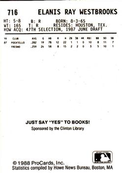 1988 ProCards #716 Elanis Westbrooks Back