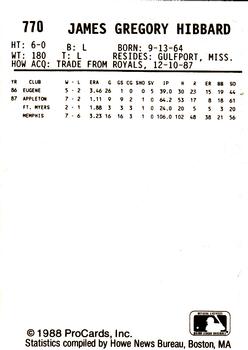 1988 ProCards #770 Greg Hibbard Back