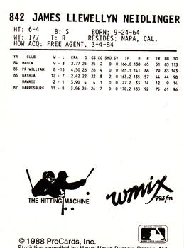 1988 ProCards #842 Jim Neidlinger Back