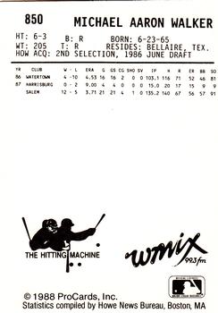 1988 ProCards #850 Mike Walker Back