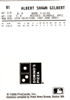 1988 ProCards #91 Shawn Gilbert Back